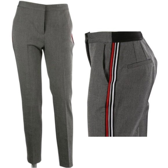 ZARA BASIC Gray straight leg pant w Striped Side Slim Leg Pants Trousers L - Picture 1 of 15